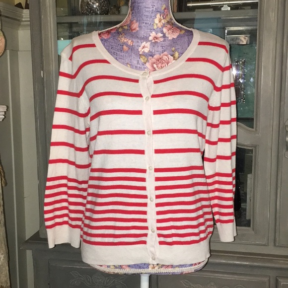 H&M Red & Cream Striped Cardigan sz Med - Picture 2 of 8